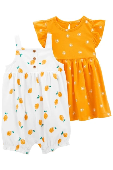 Carters Turuncu Kız Bebek 2Li Tulum 1O956710T