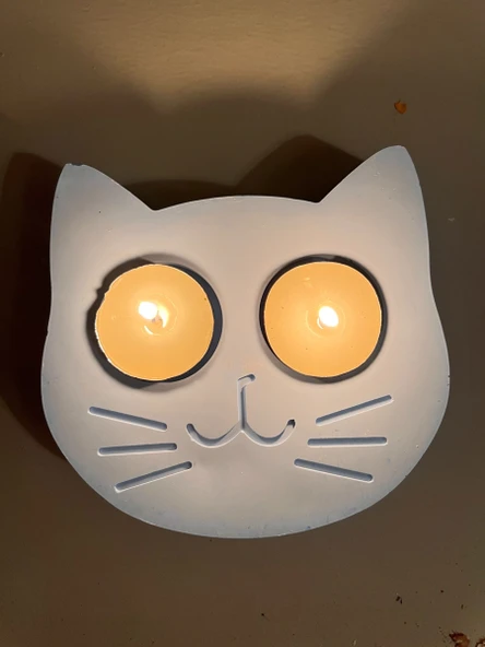 Mavi Kedi Şekilli Beton Mumluk - El Yapımı Dekoratif Çay Işığı tealight Mumluk - Minimalist Kedi Temalı Ev Dekoru- Aromaterapi - 5