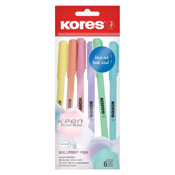 KORES PASTEL GÖVDE TÜKENMEZ KALEM MAVİ MÜREKKEPLİ