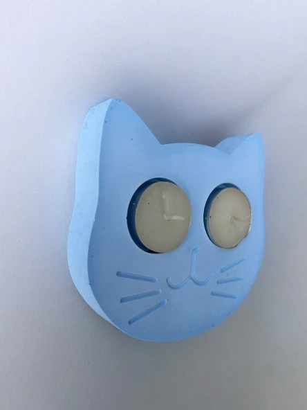 Mavi Kedi Şekilli Beton Mumluk - El Yapımı Dekoratif Çay Işığı tealight Mumluk - Minimalist Kedi Temalı Ev Dekoru- Aromaterapi - 8
