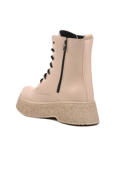 Ayakmod Bej Bağcıklı Fermuarlı Kadın Bot 145-01 Z - Resim 4
