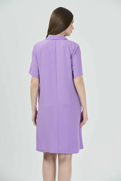 Tolga Saraçoğlu Minimalist Kısa Kol Fermuarlı Midi Elbise - Günlük Şıklık - Resim 4