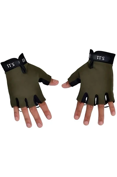 Single Sword Çocuk Yarım Parmak Spor ve Bisiklet Eldiveni Haki,Sc-111 - 4