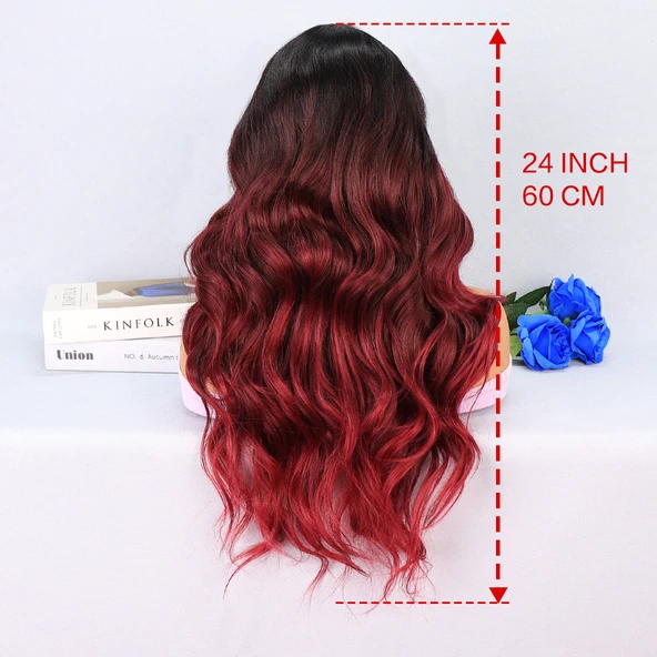 Siyah Kızıl Ombreli Tül Peruk - Resim 5