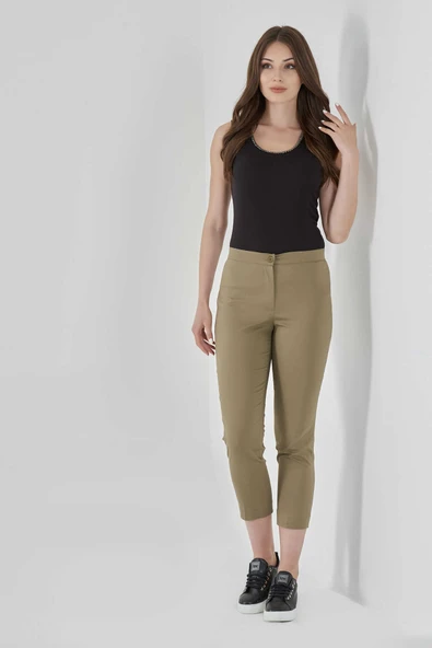 Tolga Saraçoğlu Minimalist Crop Kadın Pantolon - Yüksek Bel, Günlük Stil