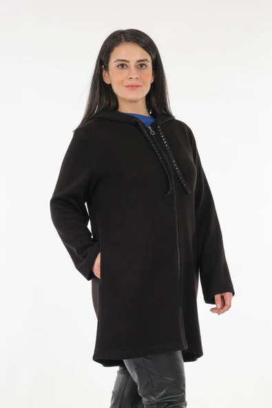 Tolga Saraçoğlu Oversize Kapüşonlu Midi Kadın Ceket - Günlük & Rahat - 3
