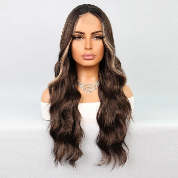 Koyu Kumral Balköpüğü Işıltılı Tül Peruk - Resim 5