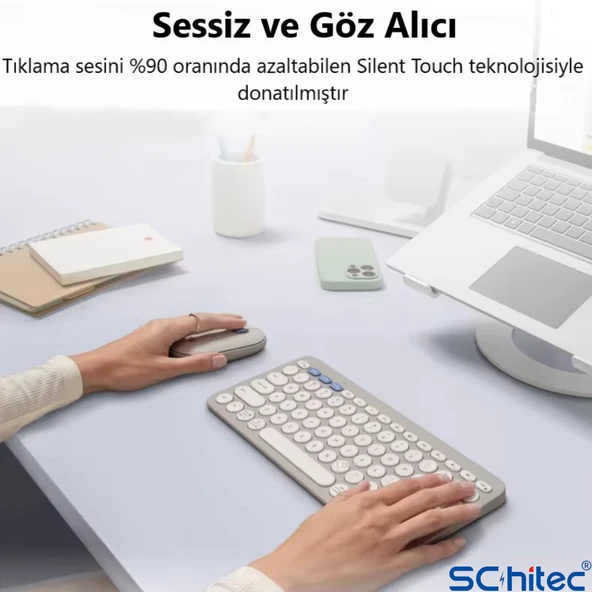 ScHitec Çift Cihaz Bağlantı Özellikli Klavye ve Mouse Set 2.4G+BT Siyah KM902 - 2