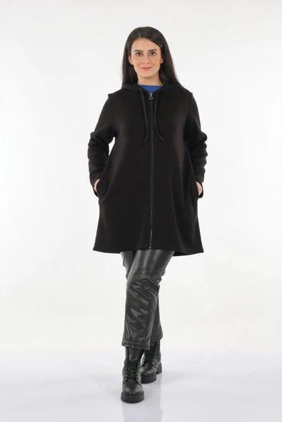 Tolga Saraçoğlu Oversize Kapüşonlu Midi Kadın Ceket - Günlük & Rahat