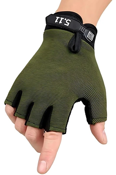 Single Sword Çocuk Yarım Parmak Spor ve Bisiklet Eldiveni Haki,Sc-111