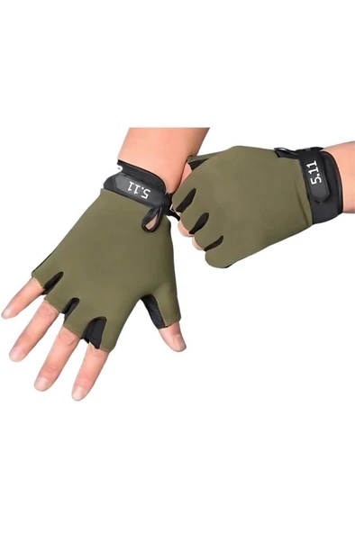Single Sword Çocuk Yarım Parmak Spor ve Bisiklet Eldiveni Haki,Sc-111 - 3