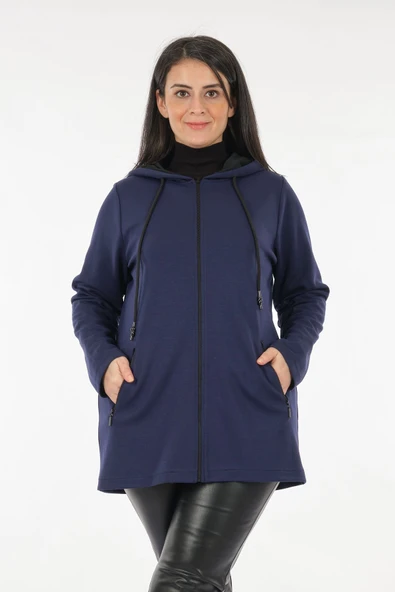 Tolga Saraçoğlu Oversize Kapüşonlu Fermuarlı Midi Kadın Ceket - Günlük & Şık