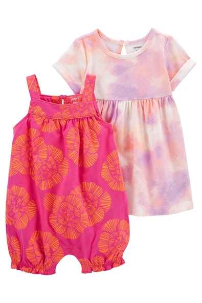 Carters Desenli Kız Bebek 2Li Tulum 1O956510D
