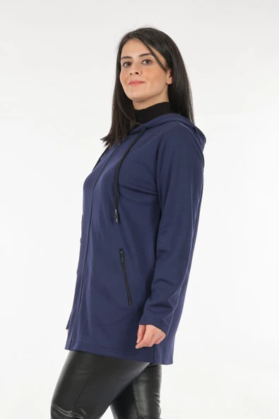 Tolga Saraçoğlu Oversize Kapüşonlu Fermuarlı Midi Kadın Ceket - Günlük & Şık - 4