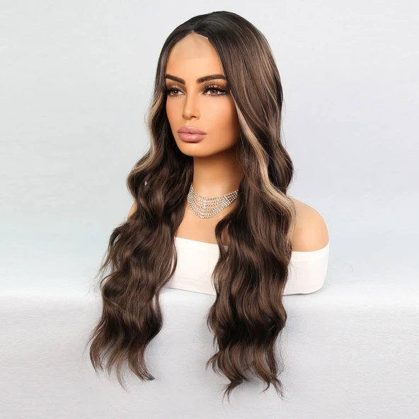 Koyu Kumral Balköpüğü Işıltılı Tül Peruk - Resim 3