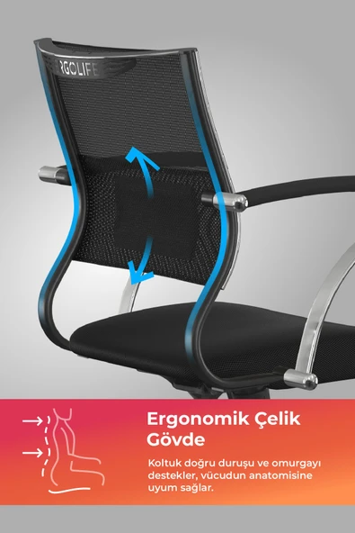 Ergolife Sit Air Ofis Koltuğu | Krom Ayaklı, Yükseklik Ayarlı, Fileli, Bilgisayar Sandalyesi -572.5F.1.2A2 - 2