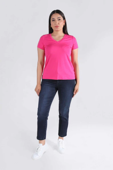 Tolga Saraçoğlu Kadın V Yaka Kısa Kol Minimalist T-Shirt - 6