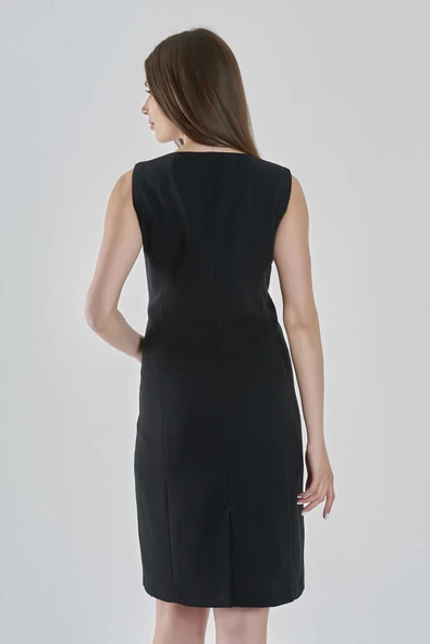 Tolga Saraçoğlu Minimalist Kolsuz Midi Elbise - Ofis & Günlük - Resim 3