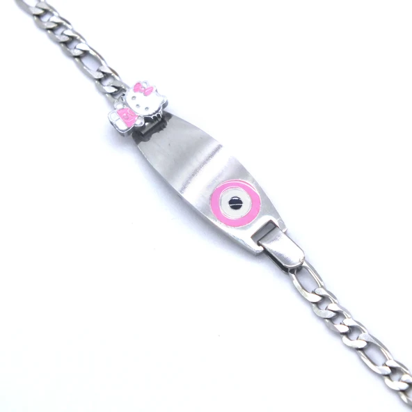 316L Çelik Pembe Nazar Boncuklu Hello Kitty Çocuk Bileklik BLK-961 - Resim 4