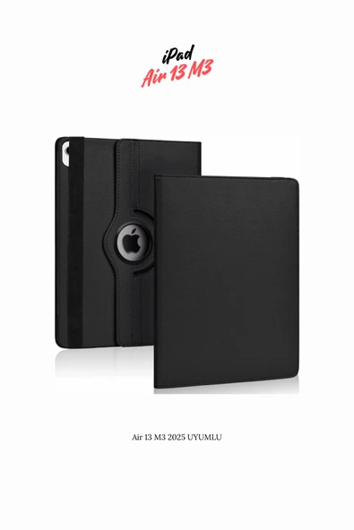 iPad Air 13 M3 2025 Uyumlu 360° Yatay Dikey Dönebilen Deri Tablet Kılıfı - Resim 7
