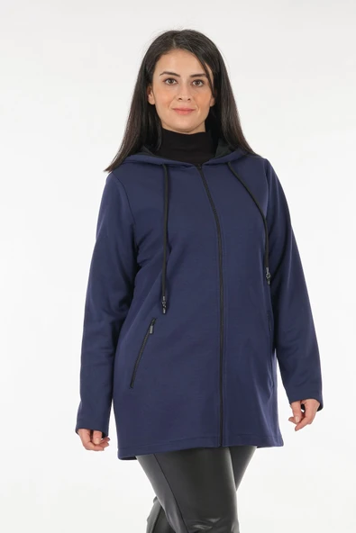 Tolga Saraçoğlu Oversize Kapüşonlu Fermuarlı Midi Kadın Ceket - Günlük & Şık - 3