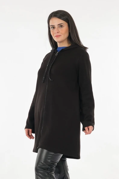 Tolga Saraçoğlu Oversize Kapüşonlu Midi Kadın Ceket - Günlük & Rahat - 2