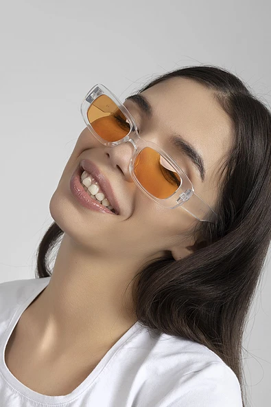 Chunky Frame Vintage Şeffaf Turuncu Güneş Gözlüğü