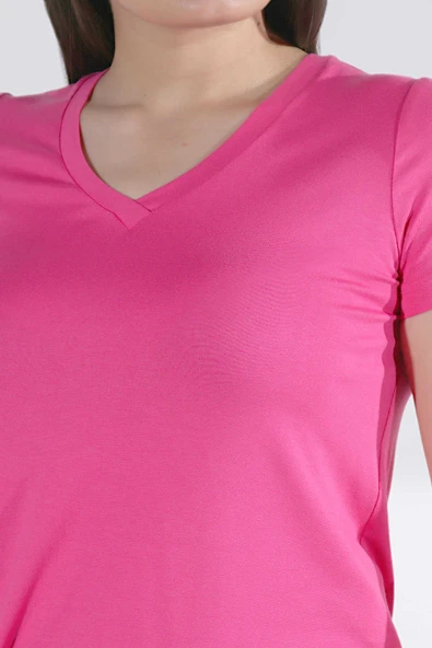 Tolga Saraçoğlu Kadın V Yaka Kısa Kol Minimalist T-Shirt - 7