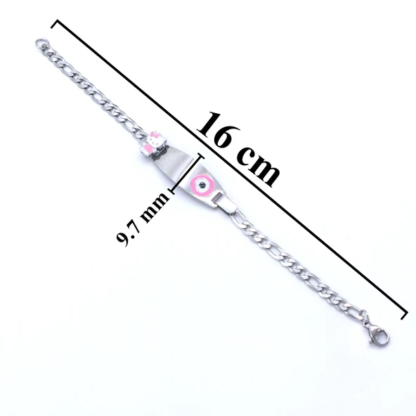 316L Çelik Pembe Nazar Boncuklu Hello Kitty Çocuk Bileklik BLK-961 - Resim 5