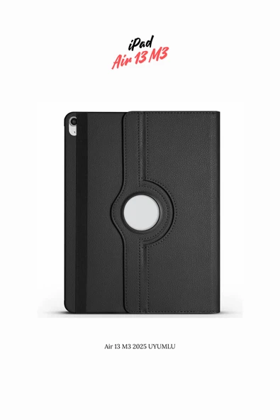 iPad Air 13 M3 2025 Uyumlu 360° Yatay Dikey Dönebilen Deri Tablet Kılıfı - Resim 8