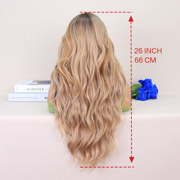 Koyu Kumral Dore Sarı Ombreli Perçemler Bakır Işıltılı Tül Peruk - Resim 5