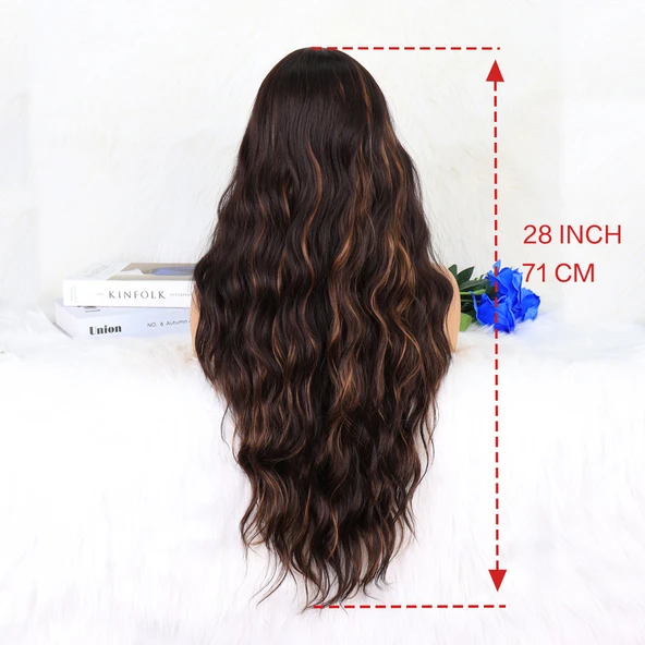 Kahverengi Karamel Işıltılı Su Dalgalı Fiber Sentetik Tül Peruk - Resim 5