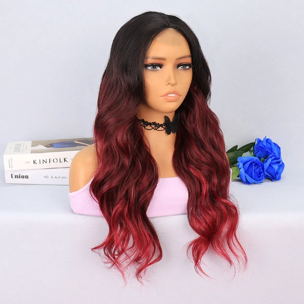 Siyah Kızıl Ombreli Tül Peruk - Resim 2