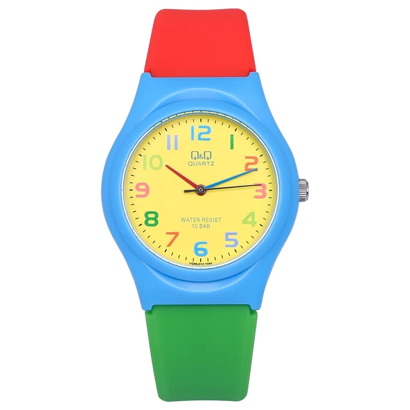 Q&Q VQ86J010Y Renkli Canlı Silikon Kordonlu Su Geçirmez Rakamlı Çocuk Kol Saati