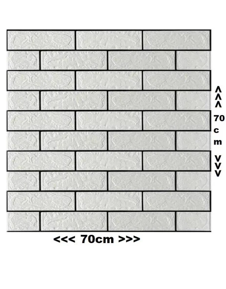 Renkli Duvarlar 70x70cm 1 Adet Silinebilir Yapışkanlı Siyah Çizgili Beyaz Tuğla Desen Duvar Kağıdı Paneli NW148 - 2