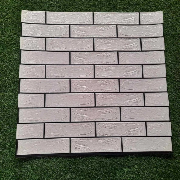 Renkli Duvarlar 70x70cm 1 Adet Silinebilir Yapışkanlı Siyah Çizgili Beyaz Tuğla Desen Duvar Kağıdı Paneli NW148 - 4