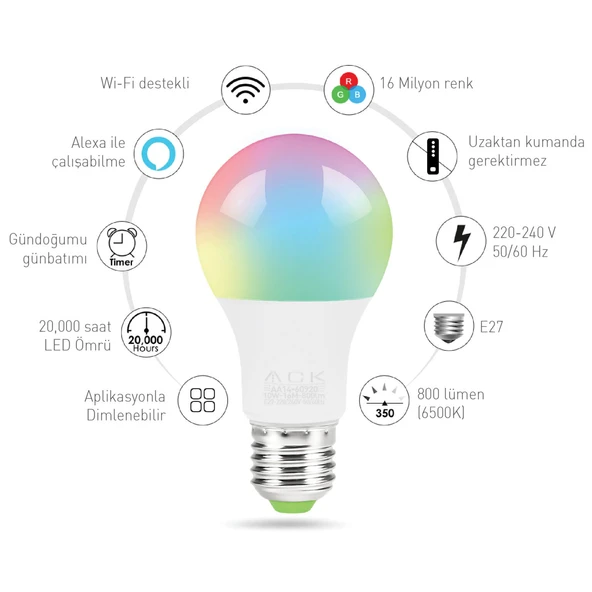 ACK AA14-60920 WİFİ RGB LED AMPUL - 2