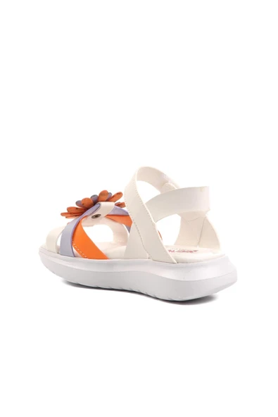 Ayakmod Beyaz-Turuncu  Kız Çocuk Düz Sandalet Ayakmod Şng 8010 P - Resim 4