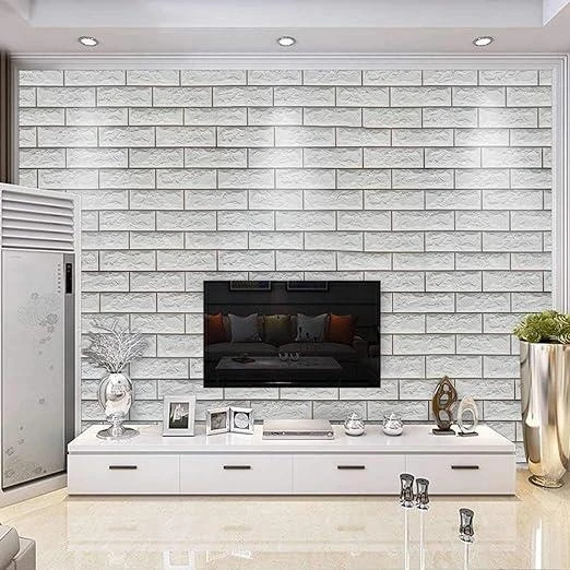 Renkli Duvarlar 70x70cm 1 Adet Silinebilir Yapışkanlı Siyah Çizgili Beyaz Tuğla Desen Duvar Kağıdı Paneli NW148 ürün görseli 1