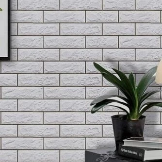 Renkli Duvarlar 70x70cm 1 Adet Silinebilir Yapışkanlı Siyah Çizgili Beyaz Tuğla Desen Duvar Kağıdı Paneli NW148 - 3