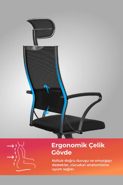 Ergolife Sit Air-180 Ofis Koltuğu | Yükseklik Ayarlı, Fileli, Boyun Destekli, Bilgisayar Sandalyesi -574.61.40.222 - 2