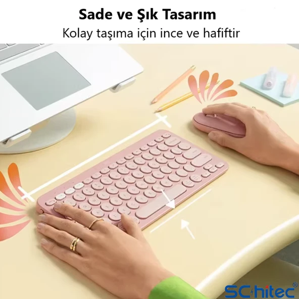 ScHitec Çift Cihaz Bağlantı Özellikli Klavye ve Mouse Set 2.4G+BT Beyaz KM902 - 4