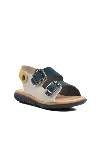 Ayakmod Lacivert Nubuk Sarı Erkek Çocuk Düz Sandalet 1530 P - 3