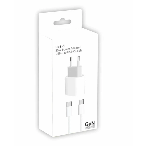 PDAteknoloji 35 watt GaN Type-C Çıkışlı Hızlı Şarj Başlık Adaptör + 1m Type-C to Type-C Hızlı Şarj Kablosu GaN Teknoloji (Yerli Üretim) A2335 - Resim 2