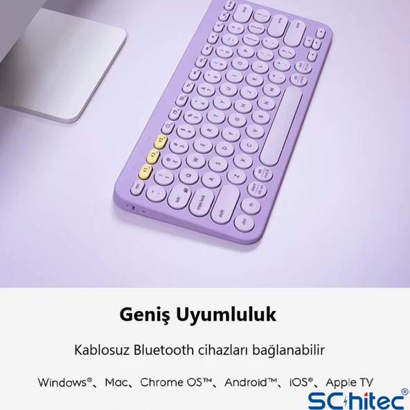 ScHitec Çift Cihaz Bağlantı Özellikli Klavye ve Mouse Set 2.4G+BT Beyaz KM902 - 3