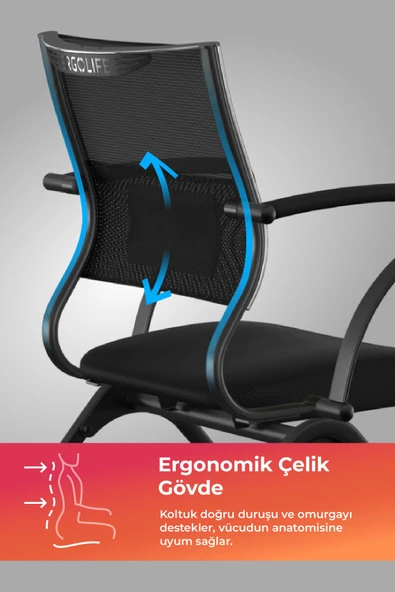 Ergolife Sit Air Ofis Koltuğu | Tekerlekli, Bel Destekli, Fileli, Siyah, Bilgisayar Sandalyesi -572.60.1.682 - 2