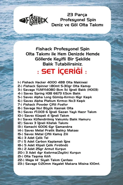 Fishack 25 Parça Spin At-Çek Deniz ve Göl Olta Seti M - 1.50MT / 10-30GR - 2