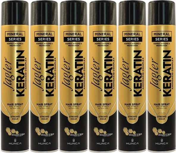 Jagler Saç Spreyi 400ML Keratinli  Keratin Strong Hold - Minarelli - Ekstra Sert (6 Lı Set)
