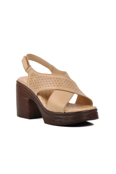 Ayakmod Bej Kadın Topuklu Sandalet 523001 Z - 3