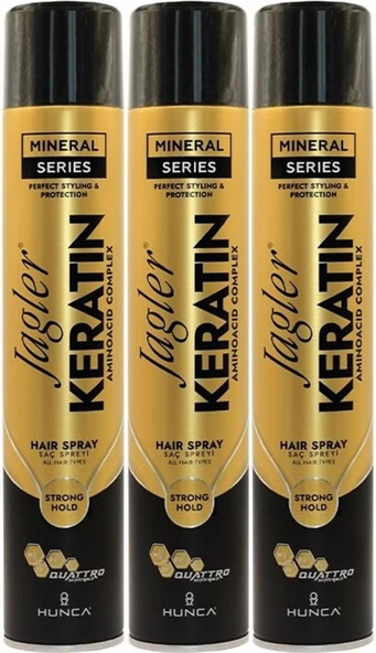Jagler Saç Spreyi 400ML Keratinli  Keratin Strong Hold - Minarelli - Ekstra Sert (3 Lü Set)